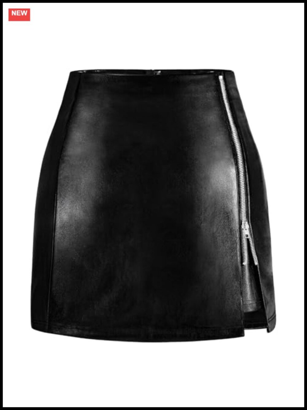 Womens Faux Leather Mini Skirt High Waisted Zip Slit Bodycon Pencil